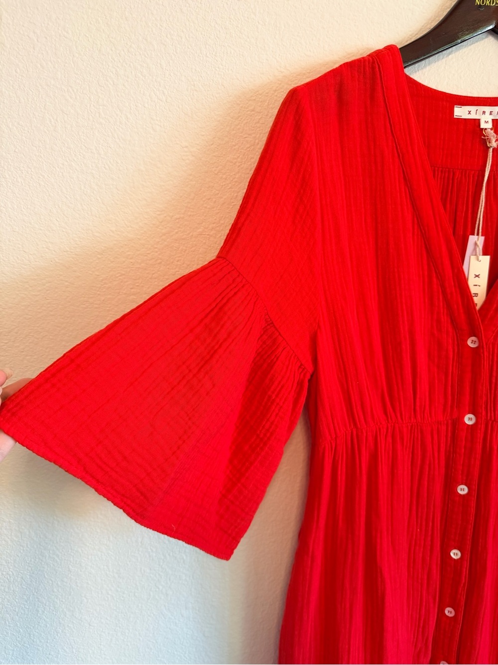 Xirena Kendall Cotton tiered midi dress, Red Hot, size M, NWT, buttondown - Picture 11 of 14